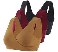 MANCI Sujetador para dormir de algodón, cómodo sujetador sin aros para lactancia, embarazo y lactancia, negro, rojo y verde oliva, L