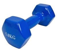 Mancuerna pesa de 5kg de acero cubierta en vinilo suave y antideslizante Ejercicio en Casa, gimnasia, musculación. Color Azul.