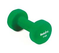 Mancuernas Bodyline de 1 kg a 5 kg, fabricadas en hierro fundido recubierto de neopreno, resistentes a los golpes y antideslizantes, ideales para el gimnasio y el entrenamiento en casa.