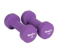 Mancuernas Bodyline de 1 kg a 5 kg, fabricadas en hierro fundido recubierto de neopreno, resistentes a los golpes y antideslizantes, ideales para el gimnasio y el entrenamiento en casa.