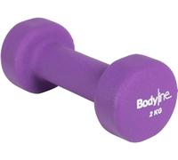 Mancuernas Bodyline de 1 kg a 5 kg, fabricadas en hierro fundido recubierto de neopreno, resistentes a los golpes y antideslizantes, ideales para el gimnasio y el entrenamiento en casa.