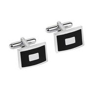 Mancuernillas Gemelos De Acero Inoxidable Para Hombres Negro & Plata - Cuadrados