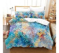 Mandala 3D Funda nórdica Cama 90/105/135/150 cm para Hombres y Mujeres Ropa de Cama Galaxy Bohemian Lotus Tie-Dye Multicolor Juego de Cama Fundas de Edredón (Azul, Cama 135/150-220x240 cm)