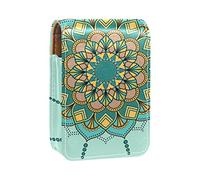 Mandala Boho - Estuche para pintalabios con diseño floral verde y lápiz labial, portátil, mini caja de almacenamiento para lápices labiales de viaje con espejo para mujer, Varios colores, 9.5x2x7 cm/3.7x0.8x2.7 in