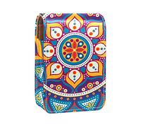 Mandala Boho Indian Vintage Colorido Lip Gloss Holder Estuche Portátil Mini Lápiz Labial Caja de Almacenamiento de Lápiz Labial Organizador de Viaje con Espejo para Mujer, Varios colores, 9.5x2x7 cm/3.7x0.8x2.7 in