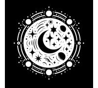 Mandala celestial con luna creciente, estrellas, planetas y borde cósmico circular. Calcomanías de pared 54.6x56.9cm Decoración de carrocerías Blanco