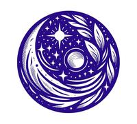 Mandala celestial, luna creciente, estrellas, rayos de sol y acentos frondosos en un círculo. Calcomanías de pared 42x42.4cm Se puede modificar y añadir información Azul oscuro