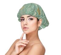 Mandala celta en verde salvia suave y dorado,Gorro de dormir de satén para adultos - Gorro de dormir elástico para mujer, cubrecabello nocturno