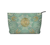 Mandala Celta en Verde Salvia Suave y Dorado,Neceser de Pana, Neceser de Maquillaje portátil, Neceser de Viaje