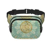 Mandala Celta en Verde Salvia Suave y Dorado,Riñonera Cuadrada de Doble Capa, Bolso de Viaje, Bolso Informal para el Pecho.
