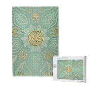 Mandala Celta en Verde Salvia Suave y Dorado,Rompecabezas de Madera de 1000 Piezas para Adultos y Adolescentes.