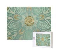 Mandala Celta en Verde Salvia Suave y Dorado,Rompecabezas de Madera de 500 Piezas, Juego Familiar, Rompecabezas para Adultos, Adolescentes, decoración del hogar