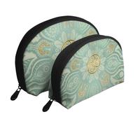 Mandala Celta Suave, Verde Salvia y Dorado, Bolsa de Maquillaje de Concha, Monedero pequeño para Mujer, Bolsa de artículos de tocador, Bolsa de cosméticos, 2 Piezas