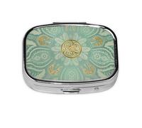 Mandala celta suave, verde salvia y dorado, Pastillero cuadrado para bolsillo o monedero, pequeño contenedor de pastillas, organizador de pastillas de viaje