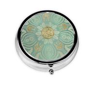 Mandala celta suave, verde salvia y dorado, Pastillero, Pastillero redondo Pequeño contenedor de pastillas Organizador de pastillas de viaje