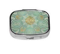 Mandala celta verde salvia suave y dorado, pastillero con 2 compartimentos, organizador portátil
