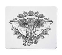 Mandala de Elefante, Cabeza de Animal Sagrado de la creencia India con Detalles étnicos Tribales Florales, Blanco y Negro, Borde Cosido Antideslizante de Goma