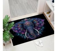 Mandala del Viento Felpudo 80 x 120 cm Elefante Indio - Alfombra Atrapa-Suciedad Antideslizante - Felpudo Azul-Violeta para Interior y Exterior, Porche, Entrada, Ducha, Dormitorio y Salón