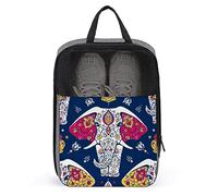 Mandala Elephant Navy Blue Shoe Bag with Zipper & Handle, Waterproof Breathable Portable