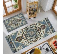 Mandala Étnico Geométrico Alfombra de Cocina, Bohemia Juego de alfombras de Cocina Antideslizantes adecuadas para habitación de los niños Puerta Exterior Cocina vestíbulo - 50x80+50x150cm