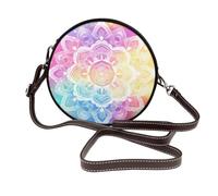 Mandala Floral Ethnic - Bolso cruzado redondo para mujer, diseño de flores, arcoíris, piel vegana, bolso de hombro con correa ajustable