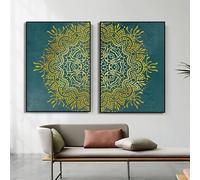 Mandala Floral Neutral Boho Yoga Arte de Pared Impresión Lienzo Cuadro Póster Decoración Interior del Hogar Sala de Estar (70x100cmx2/Sin Marco)