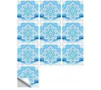 Mandala floral octogonal PVC calcomanía de pared azul mediterráneo para decoración de pared interior impermeable resistente a los arañazos reutilizable (C)