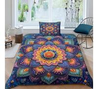 Mandala Funda Nórdica para Dormitorio Impresión 3D Digital Funda De Edredón Y Funda De Almohada Juego De Cama Microfibra con Cremallera 2 Piezas Single(135x200cm)