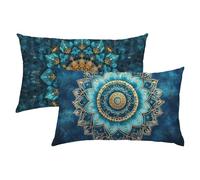 Mandala Fundas Cojines 40x60 Lino Juego de 2, Lujosas Funda Cojin Azul Marino Súper Suaves y Cómodas, Funda de Almohada con Cremallera Oculta, Fácil Cuidado, Adecuado para Sofá, Cama, Silla S-343