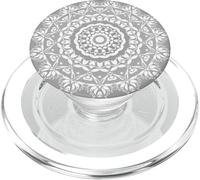Mandala Gris Suave Flor Blanca Gris Claro Mandalas Florales PopSockets PopGrip para MagSafe