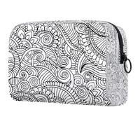 Mandala Henna - Neceser para mujer, color blanco y negro, neceser de viaje, bolsa organizadora de maquillaje con cremallera, multicolor, 18.5x7.5x13cm/7.3x3x5.1in, Neceser
