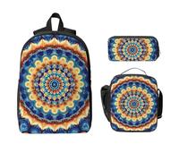 Mandala - Juego de mochila étnica para niñas y niños con bolsa de almuerzo, estuche para lápices, 3 piezas, bolsas escolares, lonchera aislada, regalos para mujeres y hombres