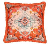 Mandala Life ART Arancia Cojín Cuadrado Marroquí con Flecos - Solo Funda - 65cm Algodón - para Meditación, Yoga y Puf Boho Chic