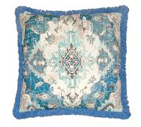 Mandala Life ART BLU Cojín Cuadrado Marroquí con Flecos - Solo Funda - 65cm Algodón - para Meditación, Yoga y Puf Boho Chic