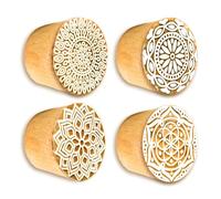 Mandala Life ART Boho Chic - Gancho decorativo para pared, paquete de 4 unidades, madera natural de mango crudo, sello de madera curvada a mano