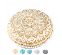 Mandala Life Art Funda de cojín Bohemia para decoración de Yoga, Relleno no Incluido, Funda de Almohada Redonda de mediación, puf de algodón orgánico Impreso a Mano
