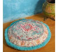 Mandala Life ART Funda de cojín de meditación - 60 cm con Flecos - Funda de cojín de Suelo de algodón Estampado Boho Chic Redondo