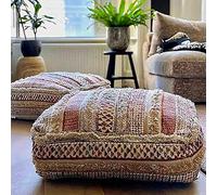 Mandala Life ART Funda de cojín de Suelo Bohemia, Mezcla de Lana Pura y algodón, 24 x 24 x 8 Pulgadas, Relleno no Incluido, Parche Bordado a Mano Artesanal, Funda de puf marroquí de Lujo Bohemio Chic