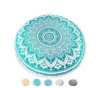 Mandala Life ART Funda de cojín de Suelo para decoración de Yoga, Funda de Almohada Redonda, puf de algodón orgánico Impreso a Mano
