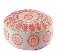 Mandala Life ART - Funda otomana para puf Bohemio, decoración de habitación Artesanal de Lujo para meditación, Yoga y Zona de Asiento Boho Chic, Taburete, Funda de Almohada para Suelo