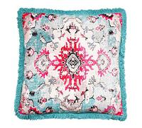 Mandala Life ART Giallo Funda de Cojín Cuadrado Marroquí con Flecos - 65cm Algodón - para Meditación, Yoga y Puf Boho Chic