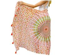 Mandala Life ART Pareo de algodón con borlas, Color Naranja, XXL, Estilo Bohemio, Ideal para la Playa. Cubrebaño Sexy para Mujer, 2024, Tapiz de Pared de 180 x 120 cm, Hecho en India.