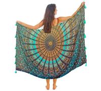 Mandala Life ART Pareo de algodón con borlas, Color Negro, XXL, Estilo Bohemio, Ideal para la Playa. Cubrebaño Sexy para Mujer, 2024, Tapiz de Pared de 180 x 120 cm, Hecho en India.