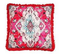 Mandala Life ART Rosa Funda de Cojín Cuadrado Marroquí con Flecos - 65cm Algodón - para Meditación, Yoga y Puf Boho Chic