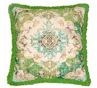 Mandala Life ART Verde Cojín Cuadrado Marroquí con Flecos - Solo Funda - 65cm Algodón - para Meditación, Yoga y Puf Boho Chic