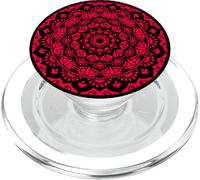 Mandala Negro y Rojo Chic Boho Geométrico Fractal Zen Art PopSockets PopGrip para MagSafe