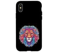 Mandala Style Lions Face Lion Head Animal Envejecido Carcasa para iPhone X/XS