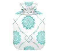 Mandalas florales verde azulado, bolsas de agua caliente blancas con funda suave, bolsa de agua caliente para calentador de pies y cama, alivio del dolor, tamaño pequeño
