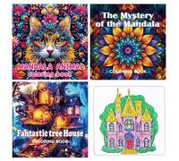 Mandalas Libro para colorear para adultos, 3 piezas Mandalas para adultos, juego con flores, animales y motivos de casa del árbol, libro para colorear para aliviar el estrés, juego creativo para