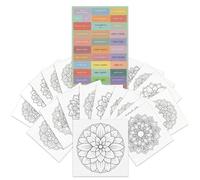Mandalas para Colorear Adultos - 22 Láminas 20x20 cm en Cartulina 250 g + Pegatinas de Intención + 12 lápices de colores | Mandalas Antiestrés para Relajación y Mindfulness